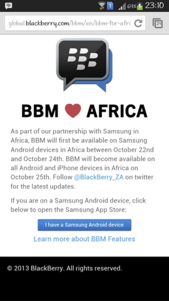 BBM for Android Africa