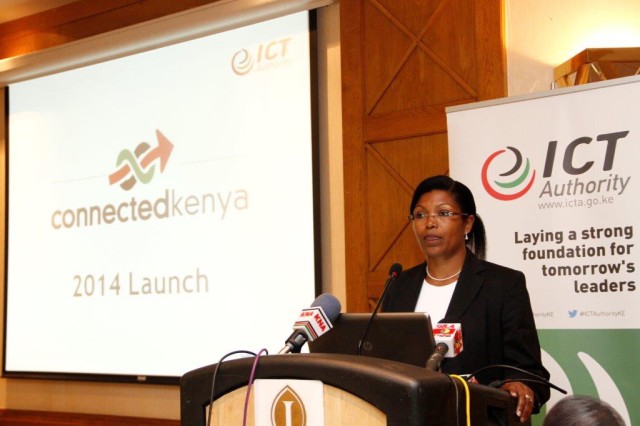 Ms. Eunice Kariuki, Dep. CEO ICT Authority giving the opening speech during the call for sponsorship breakfast for Connected Kenya 2014