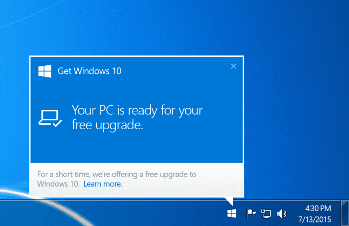 You'll get a similar prompt once Windows 10 has been downloaded on your PC and is ready to install