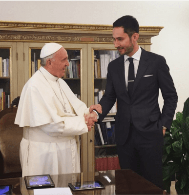 IMG: Kevin Systrom and the Pope as posted in his Instagram account