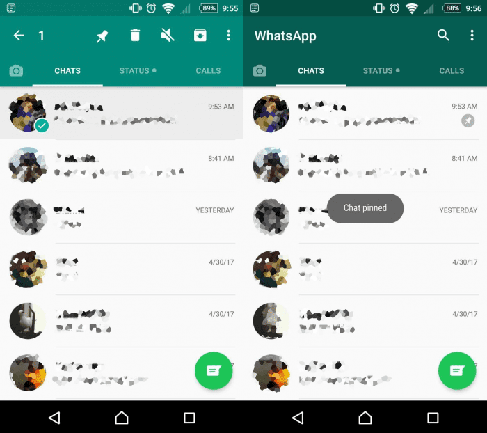 WhatsApp for Android Chat Pinning