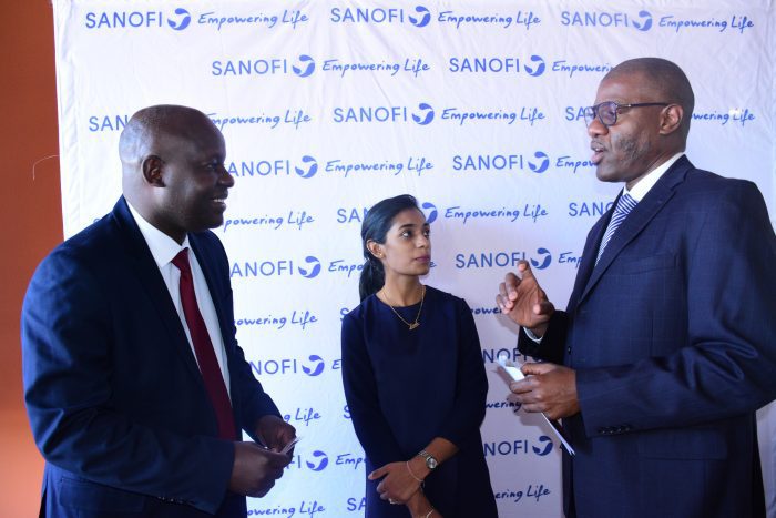 (R-L) Dr Moka Lantum CEO Sagitarix , Dr Tanvi Sha CEO & Co-founder The Pill Shop and Peter Munyasi Sanofi Kenya Country Chair and General Manager GEM during the launch of the 2019 Vivatech Challenge