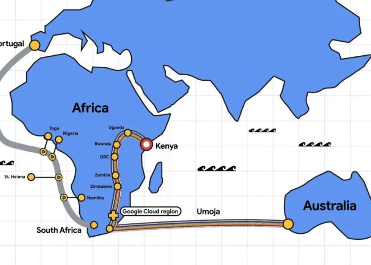 Umoja submarine cable from Kenya south africa to australia