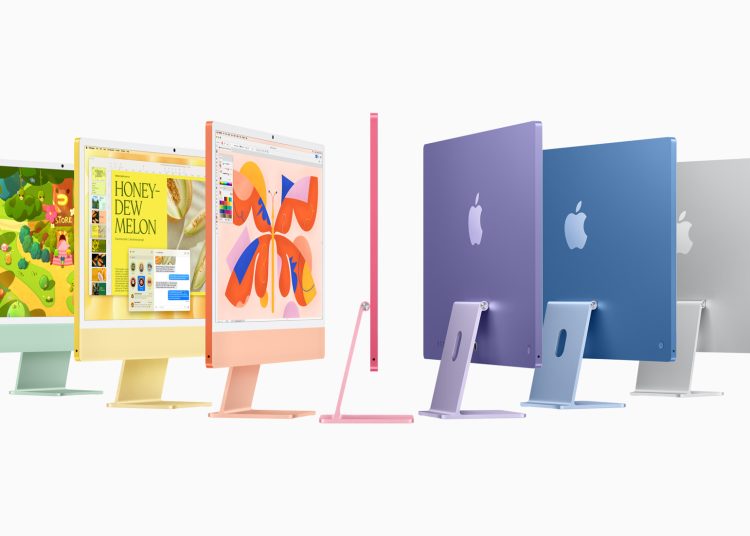 Image showing 6 new iMacs with M4 chips in different colours.