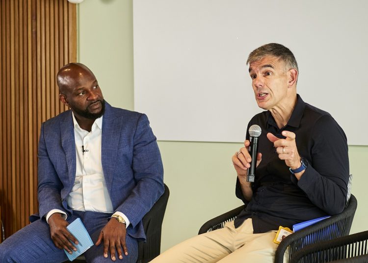 Alex Okosi and Matt Brittin during a media roundtable in Nairobi