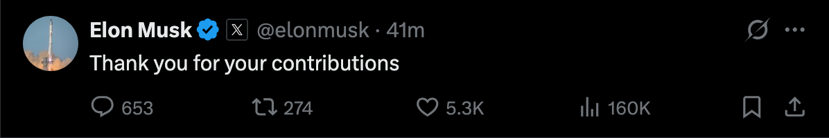 Elon Musk's farewell tweet.