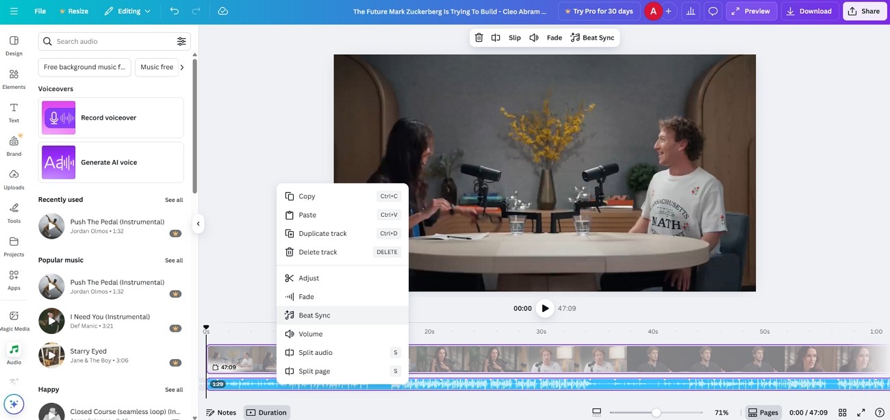 canva auto sync video and audio