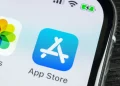 iPhone with the App Store app logo on the screen