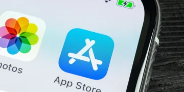 iPhone with the App Store app logo on the screen