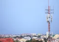 Cell phone tower in a populated area