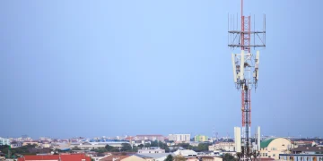 Cell phone tower in a populated area
