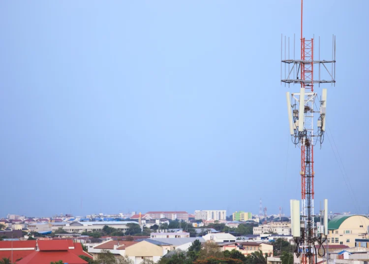 Cell phone tower in a populated area