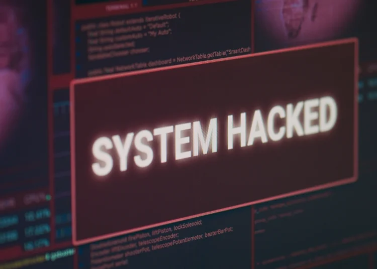 Image showing a hacked message on a computer screen