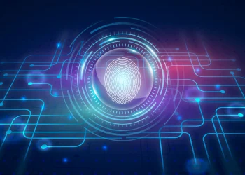 A fingerprint scan on a digital background
