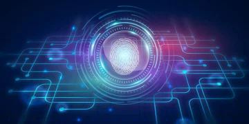 A fingerprint scan on a digital background