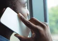 Mobile user talking on a phone call