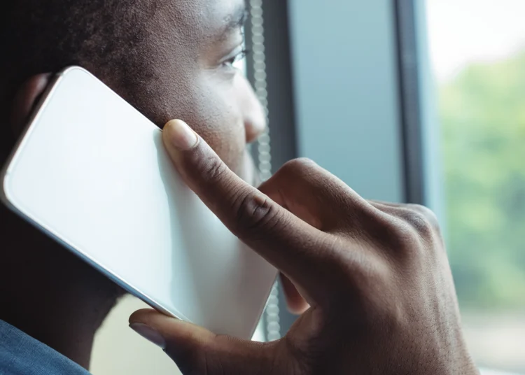 Mobile user talking on a phone call