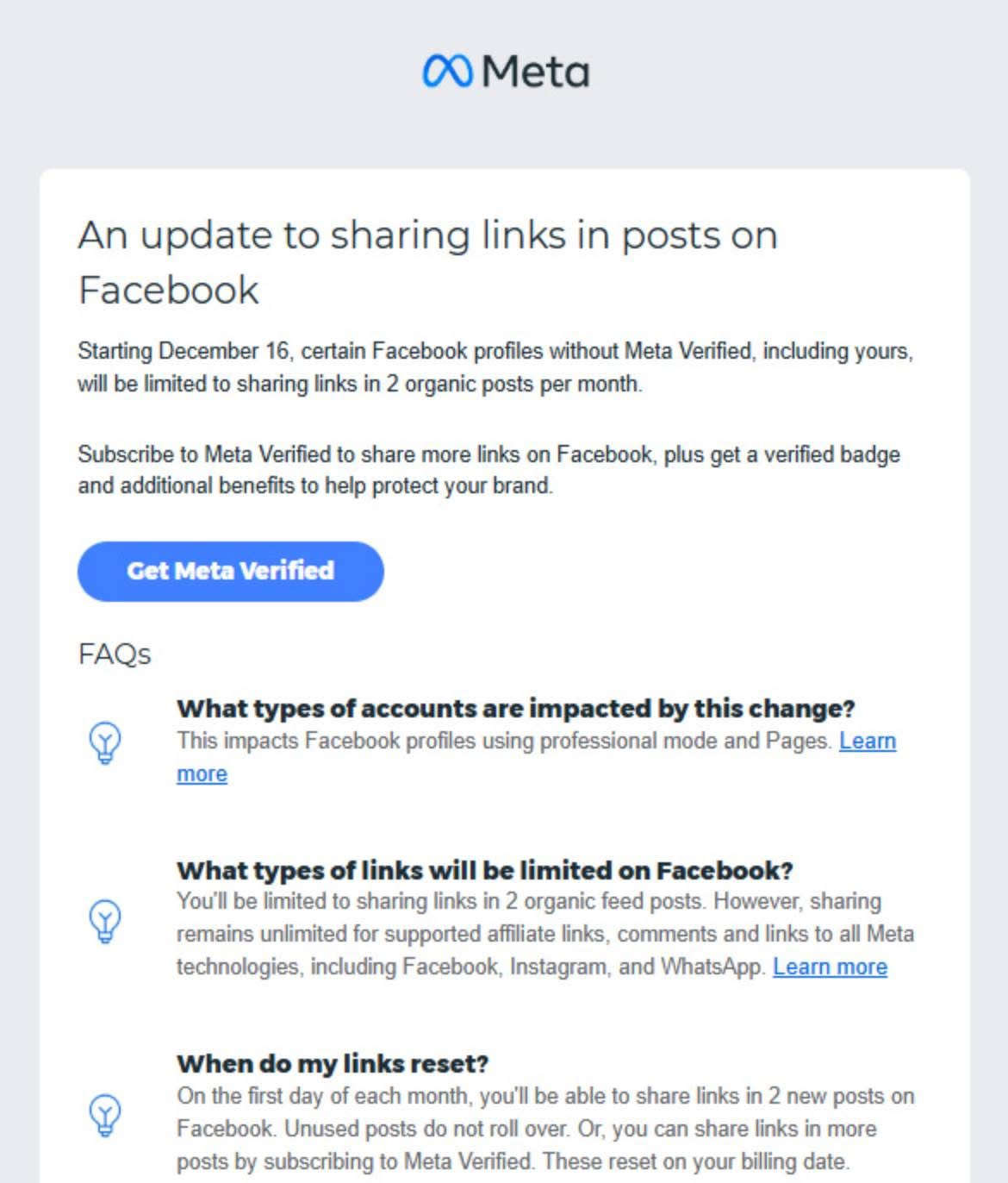 Meta link-sharing limit test