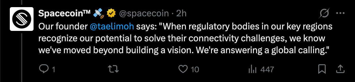 Spacecoin tweet