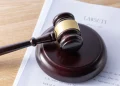 Closeup of gavel in courtroom