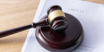 Closeup of gavel in courtroom