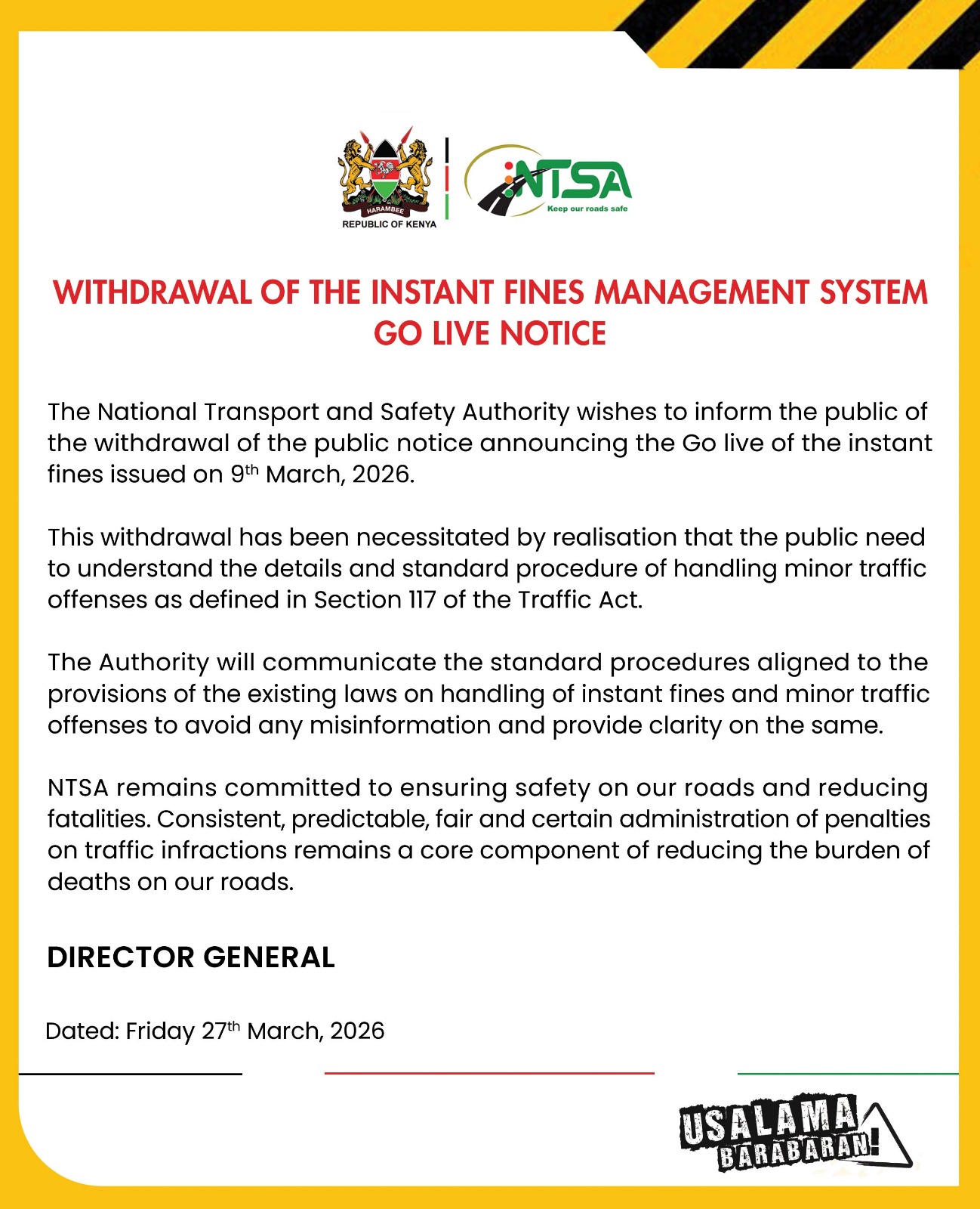 NTSA Statement