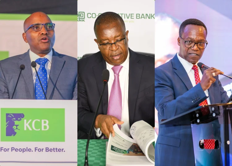 Paul Russo of KCB, Gideon Muriuki of Co-operative Bank, and John Gachora of NCBA.
